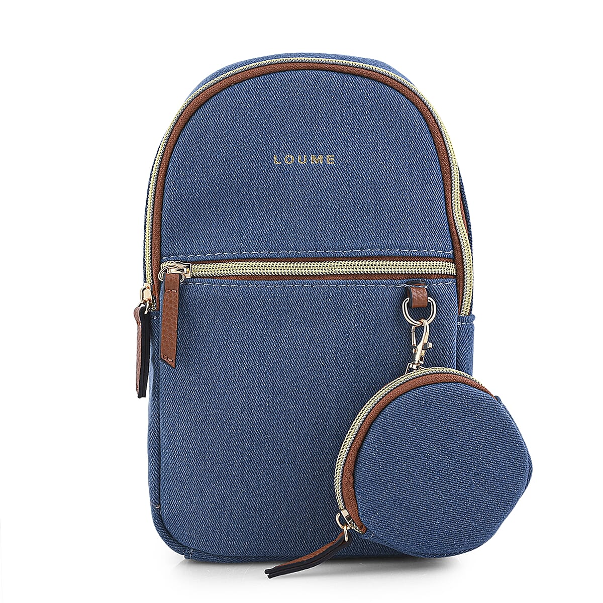 Closeout Loume Blue Denim Sling Bag with Detachable Pouch image number 0