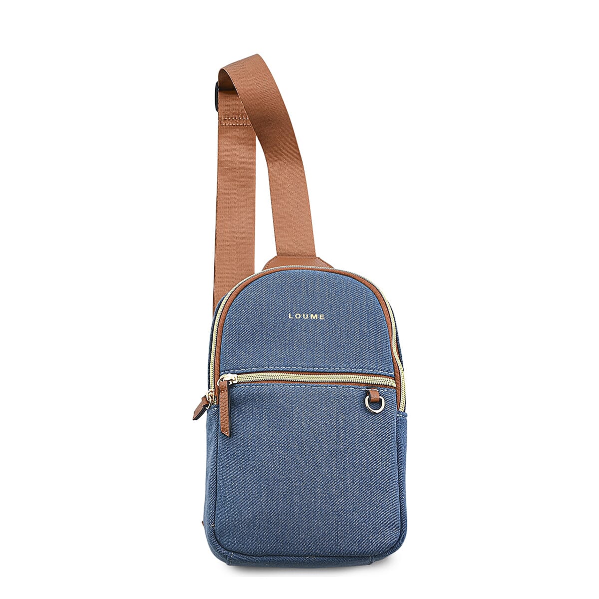 Closeout Loume Blue Denim Sling Bag with Detachable Pouch image number 2