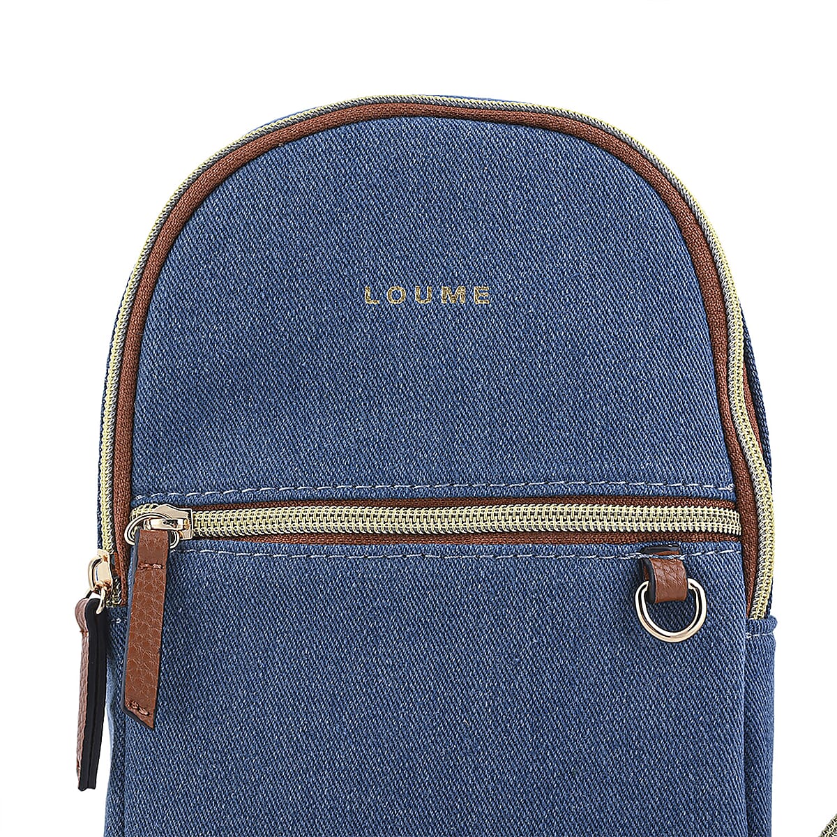 Closeout Loume Blue Denim Sling Bag with Detachable Pouch image number 4