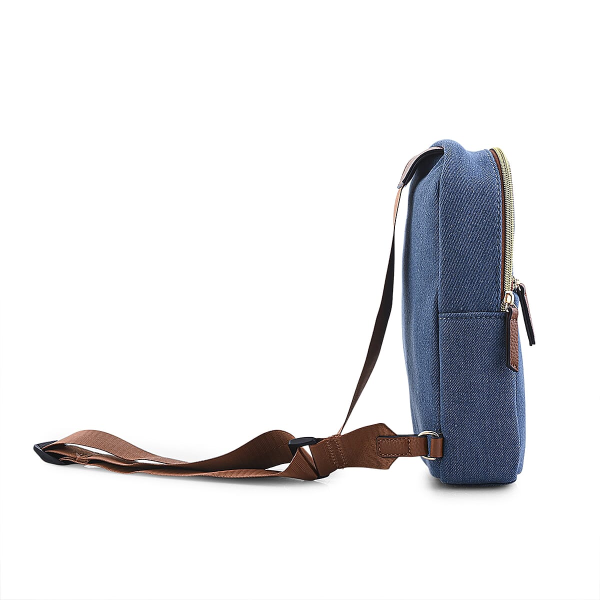 Closeout Loume Blue Denim Sling Bag with Detachable Pouch image number 5