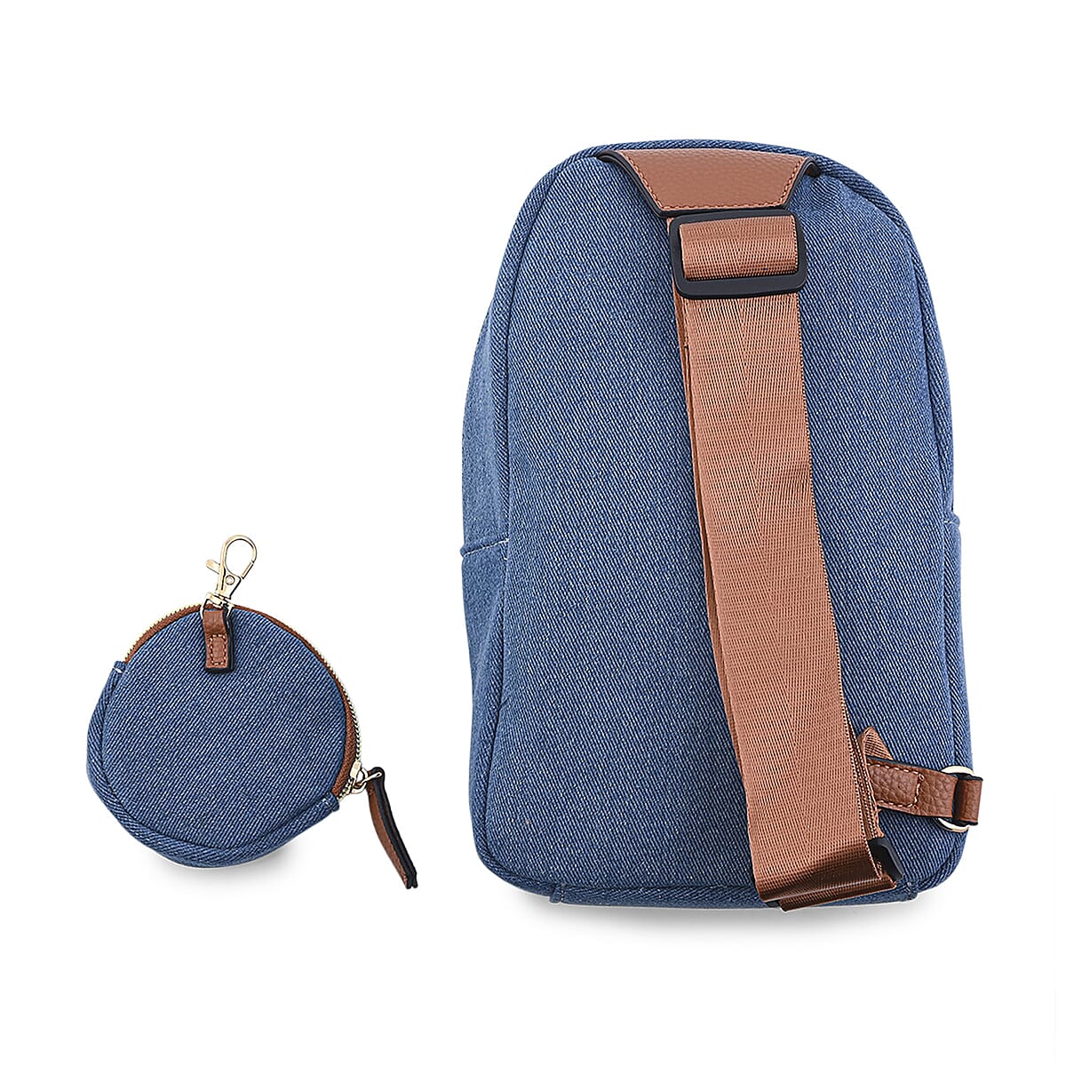 Closeout Loume Blue Denim Sling Bag with Detachable Pouch image number 6