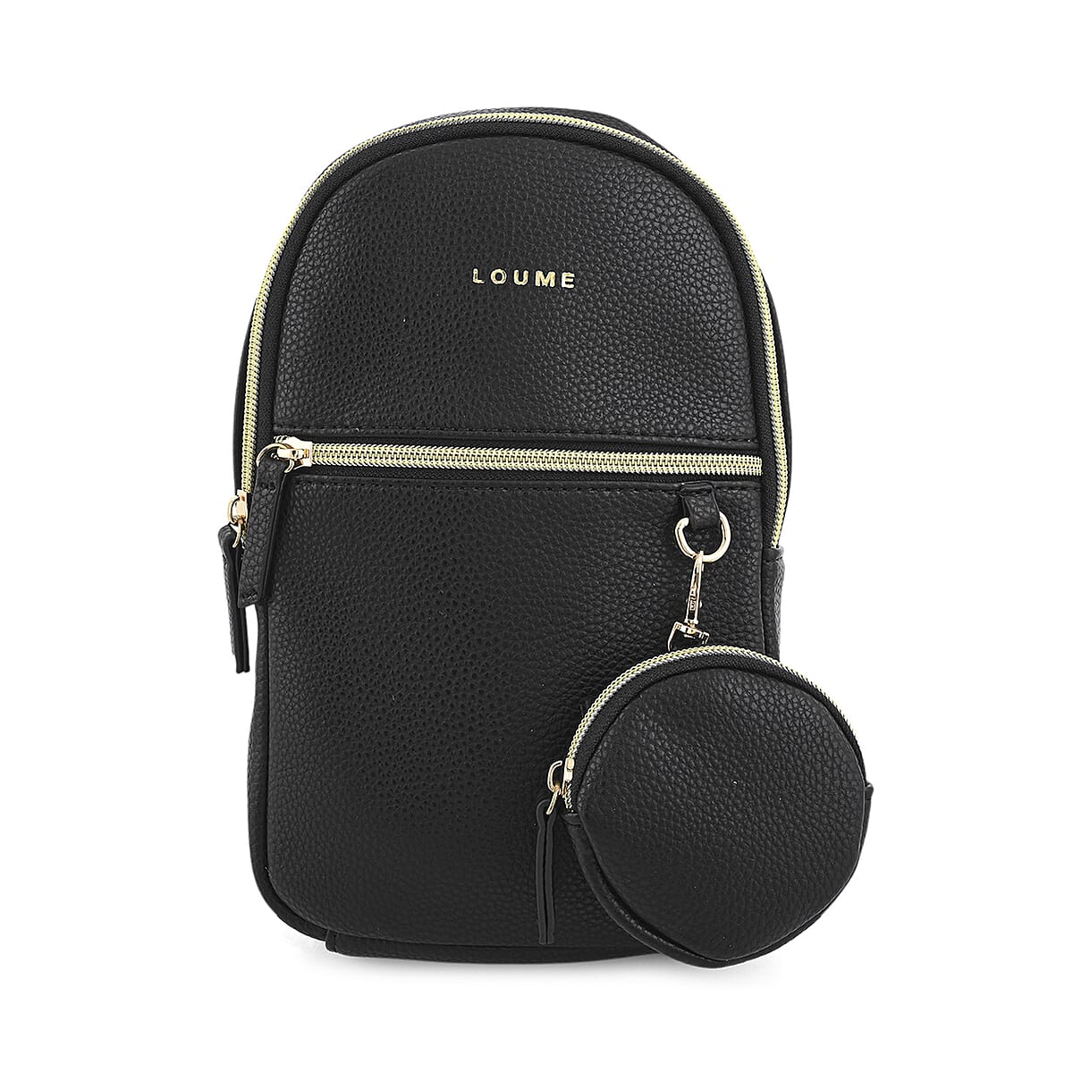 Closeout Loume Black Faux Leather Sling Bag with Detachable Pouch image number 0