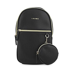 Closeout Loume Black Faux Leather Sling Bag with Detachable Pouch
