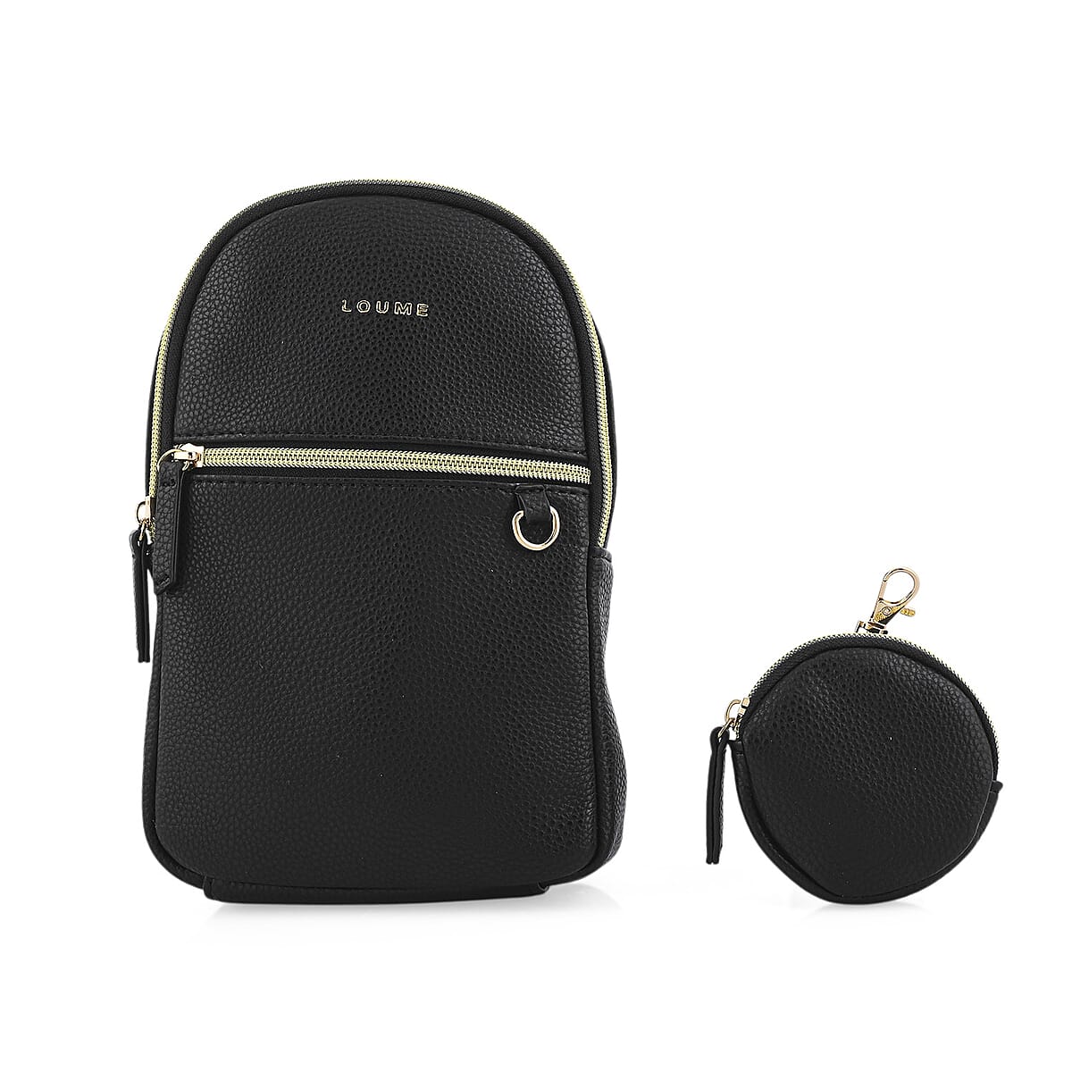 Closeout Loume Black Faux Leather Sling Bag with Detachable Pouch image number 3