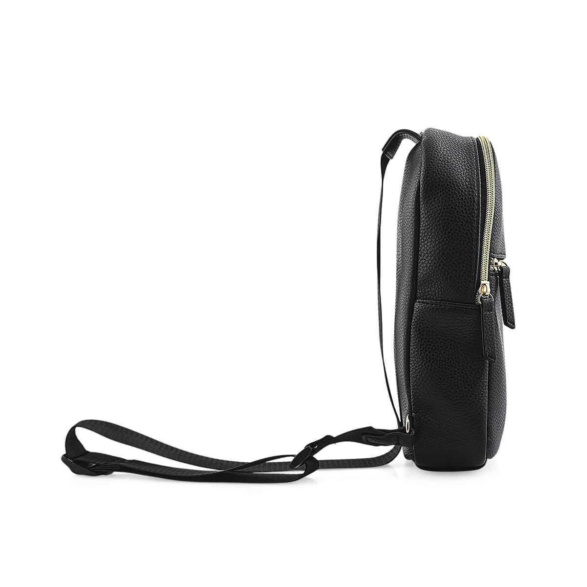 Closeout Loume Black Faux Leather Sling Bag with Detachable Pouch image number 5
