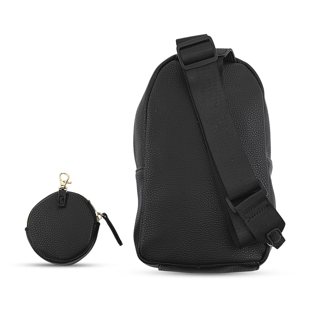 Closeout Loume Black Faux Leather Sling Bag with Detachable Pouch image number 6