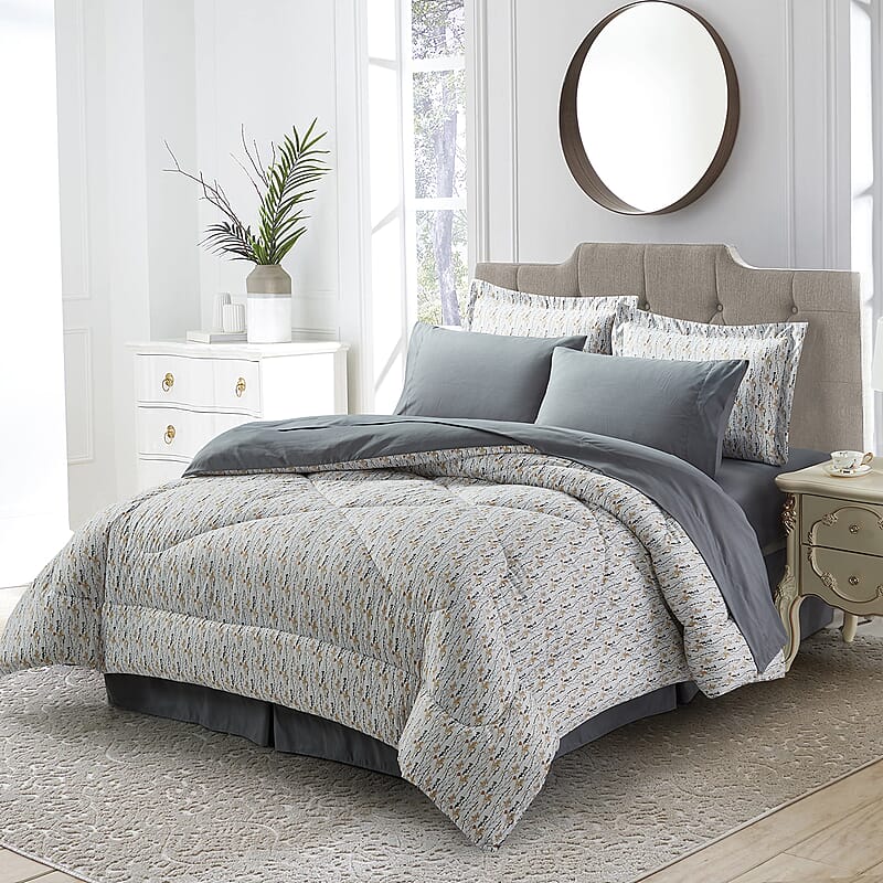 Bibb Home 8pc Gray Madison Down Alternative Bed in a Bag Set - King
