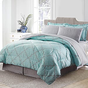 Bibb Home 8pc Aqua & Gray Trellis Down Alternative Bed in a Bag Set - King