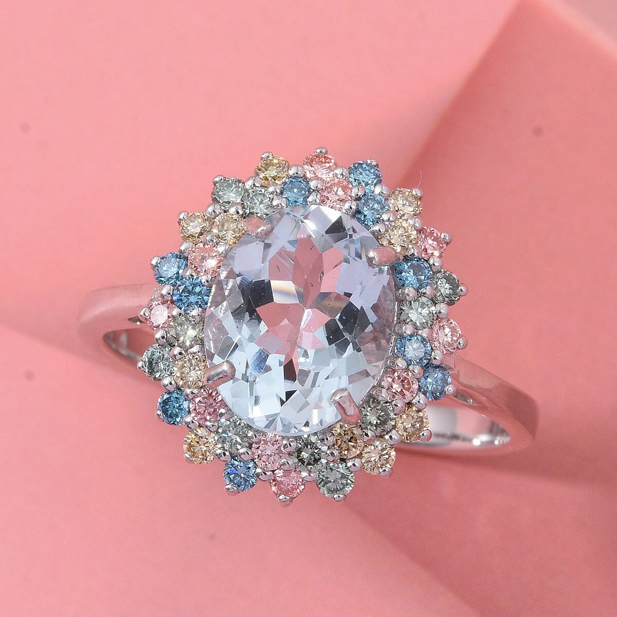AAA Mangoro Aquamarine and SI Luxuriant Lab Grown Multi Diamond 2.90 ctw Ring in Rhodium Over Sterling Silver (Size 10.0) image number 1
