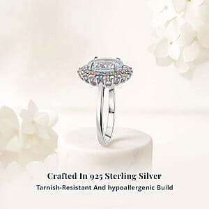 AAA Mangoro Aquamarine, Lab Grown Multi Diamond Ring in Rhodium Over Sterling Silver 2.90 ctw (Size 10.0)