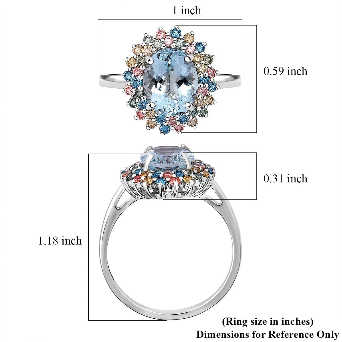 AAA Mangoro Aquamarine and SI Luxuriant Lab Grown Multi Diamond 2.90 ctw Ring in Rhodium Over Sterling Silver (Size 10.0) image number 5