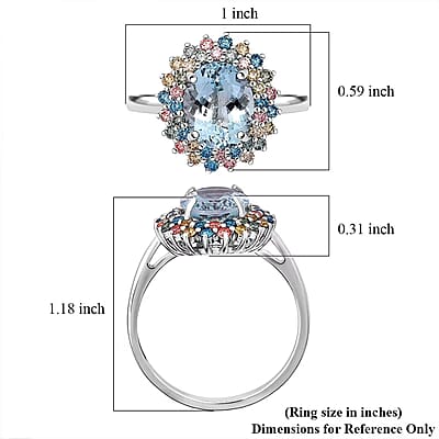 AAA Mangoro Aquamarine, Lab Grown Multi Diamond Ring in Rhodium Over Sterling Silver 2.90 ctw (Size 10.0)