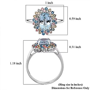 AAA Mangoro Aquamarine and SI Luxuriant Lab Grown Multi Diamond 2.90 ctw Aurora Blossom Ring in Rhodium Over Sterling Silver (Size 7.0)