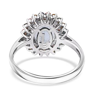 AAA Mangoro Aquamarine and SI Luxuriant Lab Grown Multi Diamond 2.90 ctw Aurora Blossom Ring in Rhodium Over Sterling Silver (Size 7.0)
