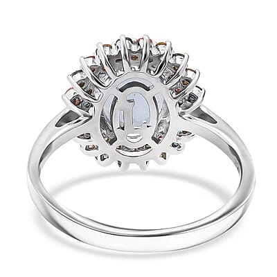 AAA Mangoro Aquamarine and SI Luxuriant Lab Grown Multi Diamond 2.90 ctw Aurora Blossom Ring in Rhodium Over Sterling Silver (Size 7.0)