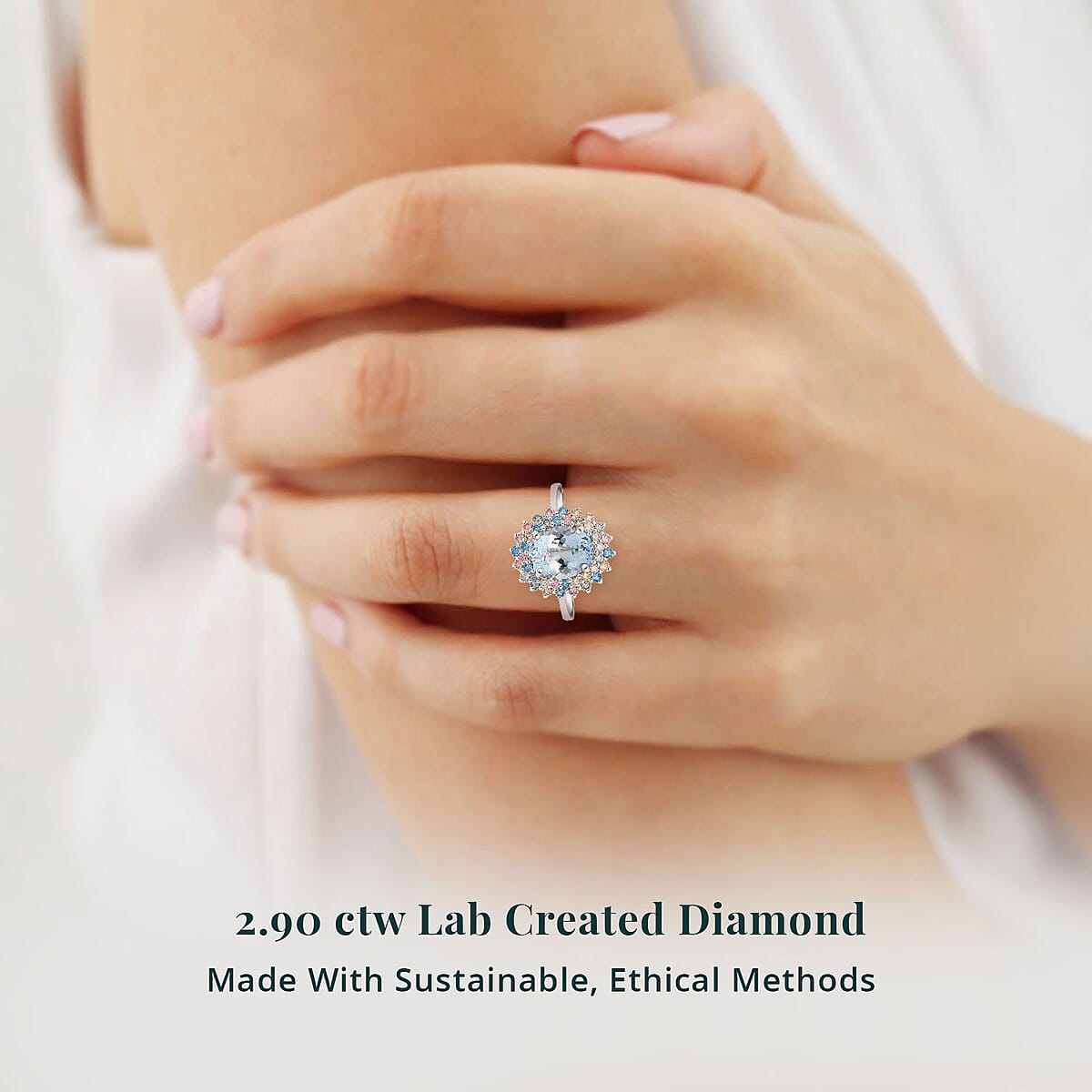 AAA Mangoro Aquamarine, Lab Grown Multi Diamond Ring in Rhodium Over Sterling Silver 2.90 ctw (Size 8.0) image number 1