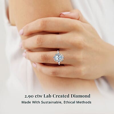 AAA Mangoro Aquamarine, Lab Grown Multi Diamond Ring in Rhodium Over Sterling Silver 2.90 ctw (Size 8.0)