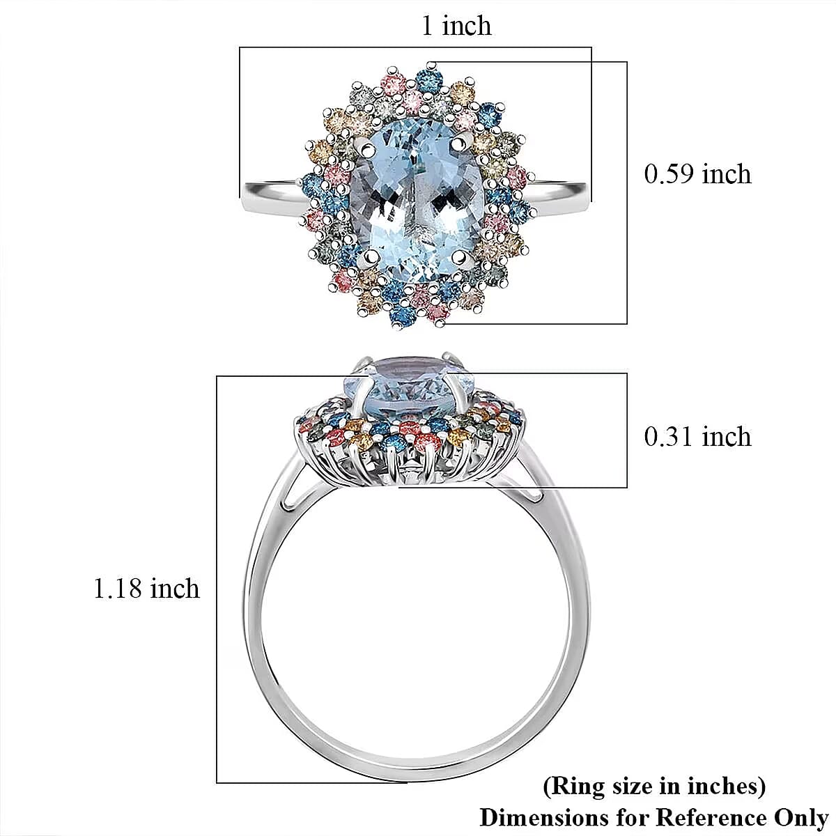 AAA Mangoro Aquamarine, Lab Grown Multi Diamond Aurora Blossom Ring in Rhodium Over Sterling Silver 2.90 ctw (Size 9.0) image number 5