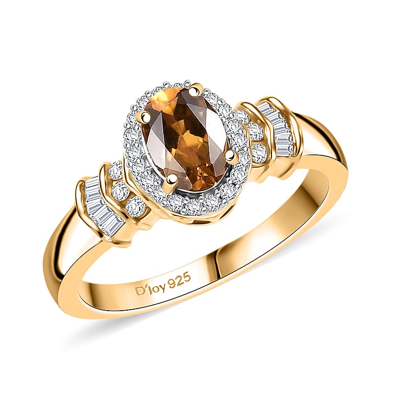 D'Joy Golden Turkizite and Diamond 1.10 ctw Ring in 18K Vermeil Yellow Gold Over Sterling Silver (Size 6.0)