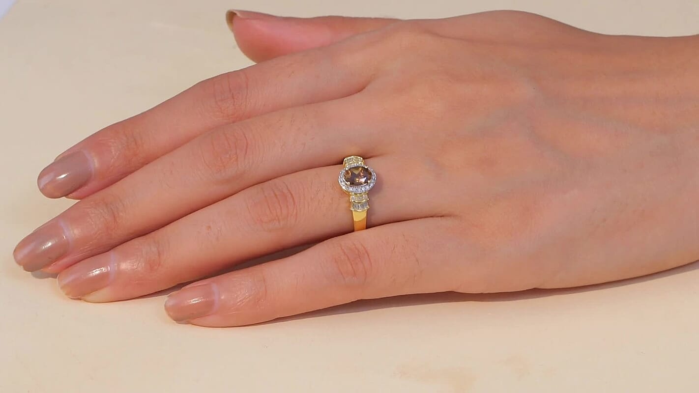 D'Joy Golden Turkizite ,  White Diamond  Main Stone With Side Stone Ring in 18K YG VermeilSterling Silver 2.02 ctw