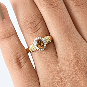 D'Joy Golden Turkizite and Diamond 1.10 ctw Ring in 18K Vermeil Yellow Gold Over Sterling Silver (Size 6.0)