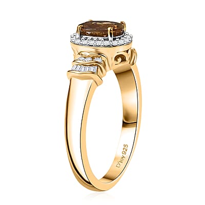 D'Joy Golden Turkizite and Diamond 1.10 ctw Ring in 18K Vermeil Yellow Gold Over Sterling Silver (Size 6.0)