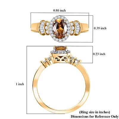 D'Joy Golden Turkizite and Diamond 1.10 ctw Ring in 18K Vermeil Yellow Gold Over Sterling Silver (Size 6.0)