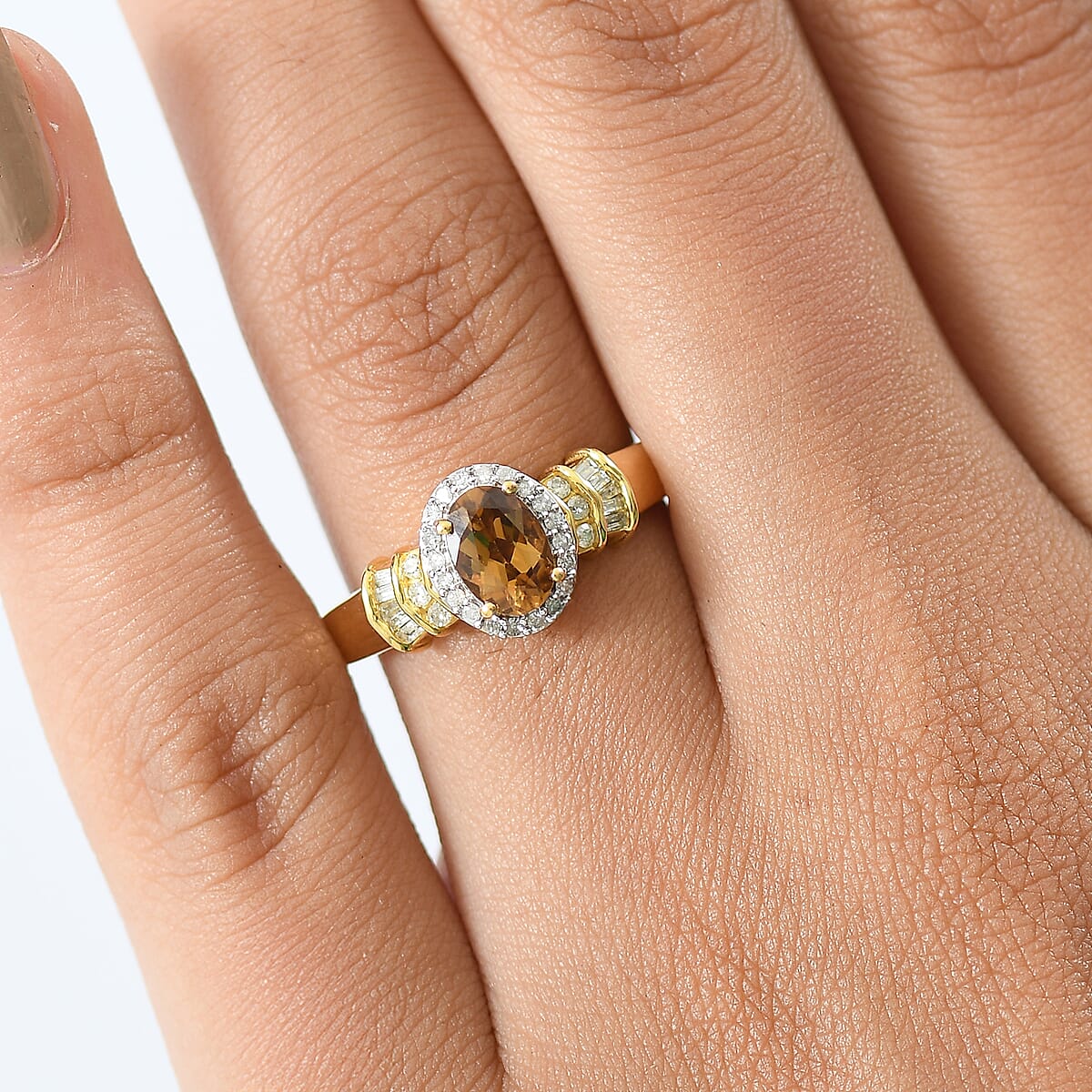 D'Joy Golden Turkizite and Diamond 1.10 ctw Ring in 18K Vermeil Yellow Gold Over Sterling Silver (Size 7.0) image number 2