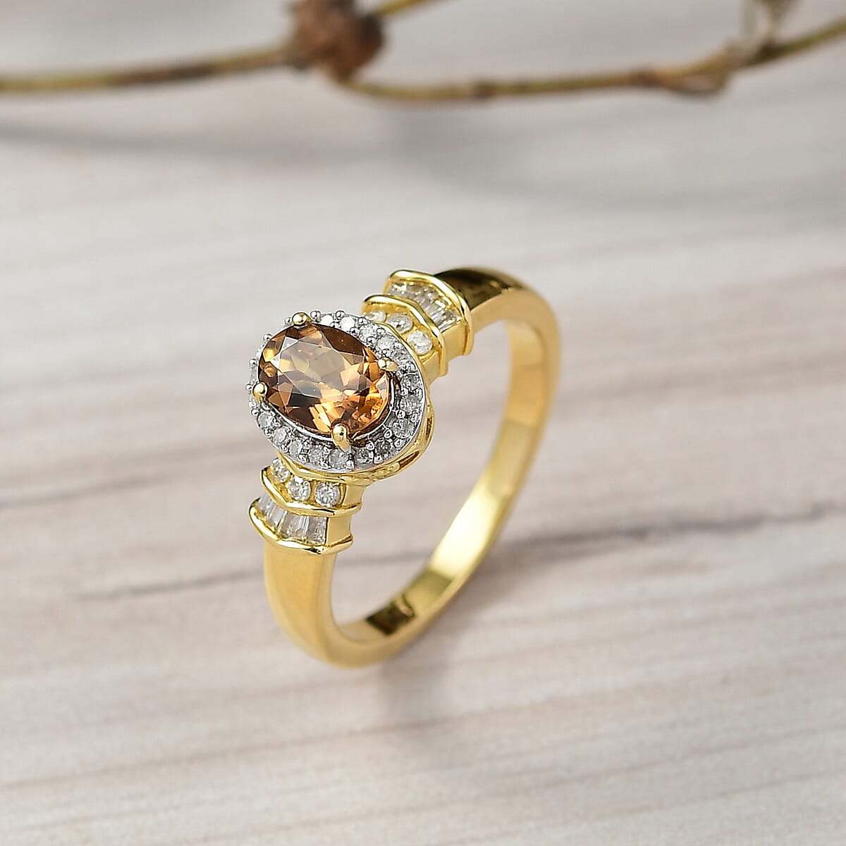 D'Joy Golden Turkizite and Diamond 1.10 ctw Ring in 18K Vermeil Yellow Gold Over Sterling Silver (Size 9.0) image number 1