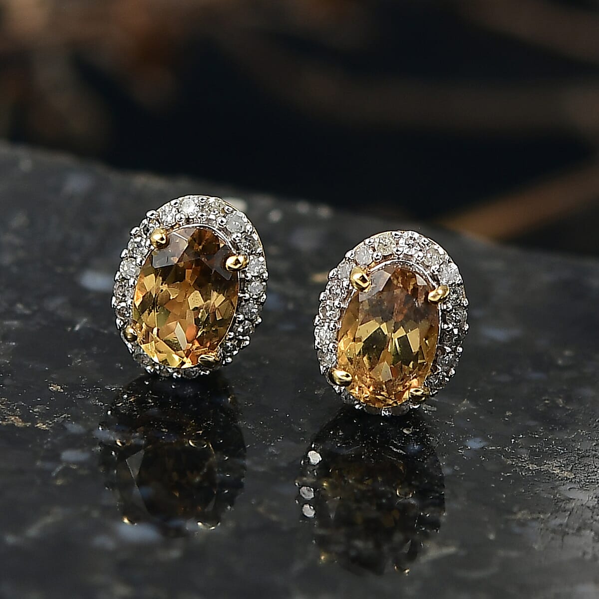 D'Joy Golden Turkizite and Diamond 1.20 ctw Earrings in 18K Vermeil Yellow Gold Over Sterling Silver image number 1
