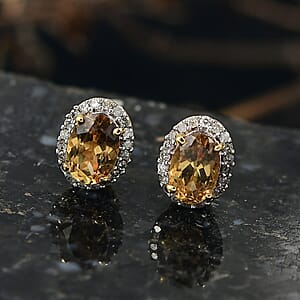 D'Joy Golden Turkizite and Diamond 1.20 ctw Earrings in 18K Vermeil Yellow Gold Over Sterling Silver