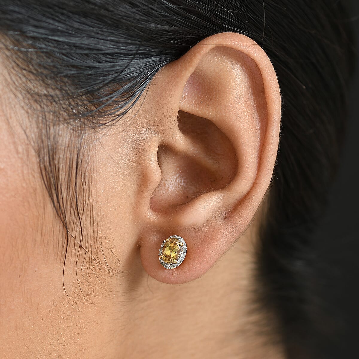 D'Joy Golden Turkizite and Diamond 1.20 ctw Earrings in 18K Vermeil Yellow Gold Over Sterling Silver image number 2