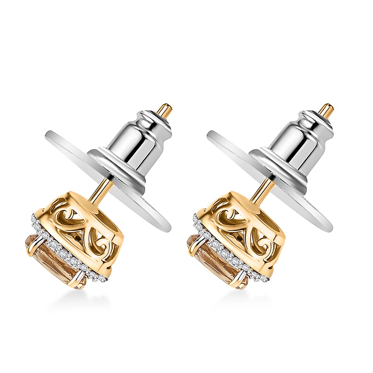 D'Joy Golden Turkizite and Diamond 1.20 ctw Earrings in 18K Vermeil Yellow Gold Over Sterling Silver image number 3