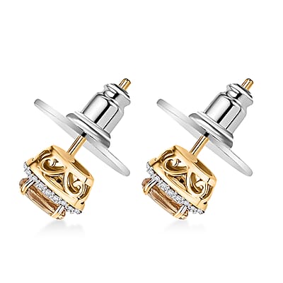 D'Joy Golden Turkizite and Diamond 1.20 ctw Earrings in 18K Vermeil Yellow Gold Over Sterling Silver