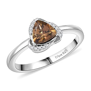 D'Joy Golden Turkizite and Moissanite 0.90 ctw Ring in Rhodium Over Sterling Silver (Size 6.0)
