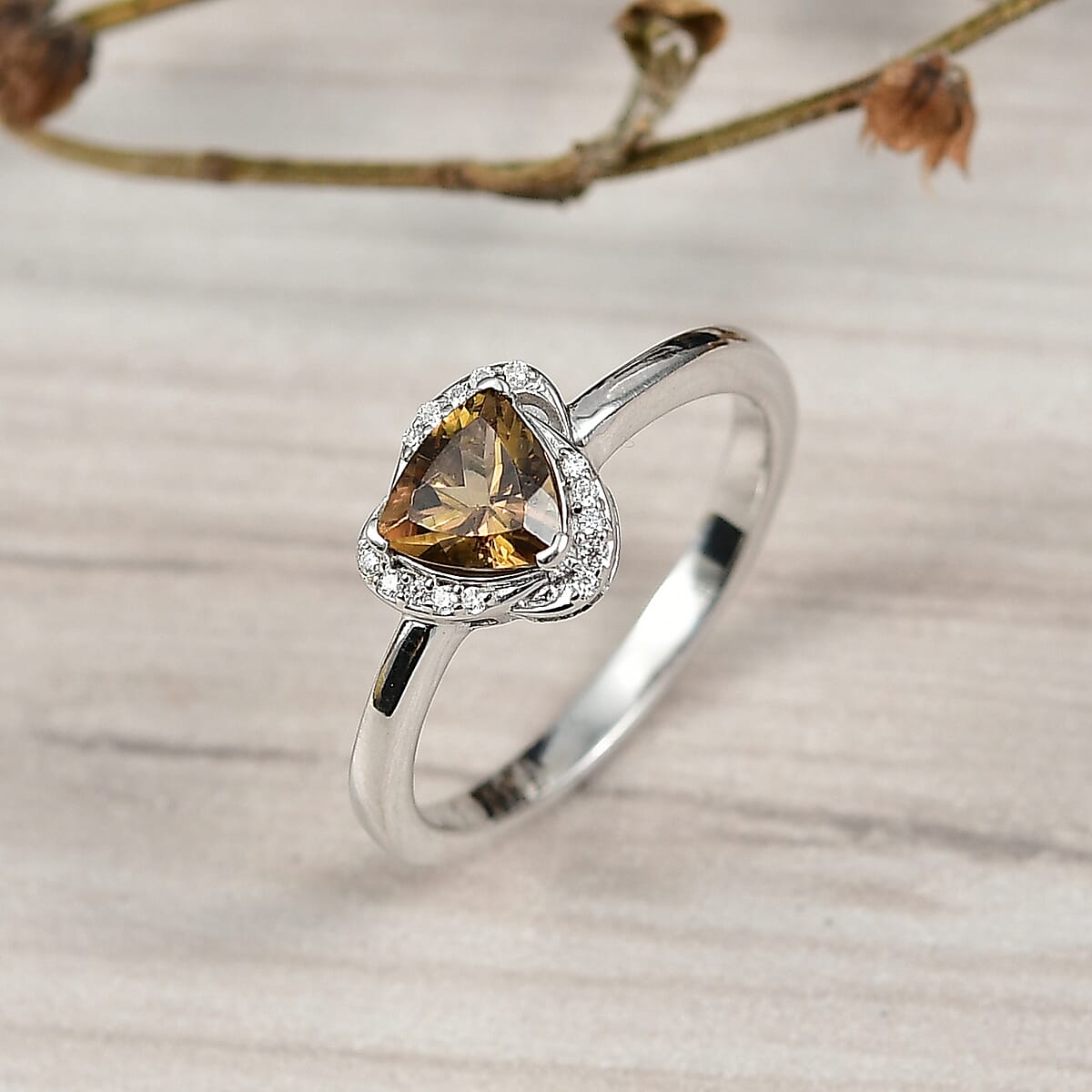 D'Joy Golden Turkizite and Moissanite 0.90 ctw Ring in Rhodium Over Sterling Silver (Size 6.0) image number 1