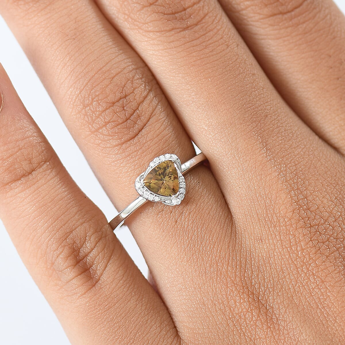 D'Joy Golden Turkizite and Moissanite 0.90 ctw Ring in Rhodium Over Sterling Silver (Size 6.0) image number 2