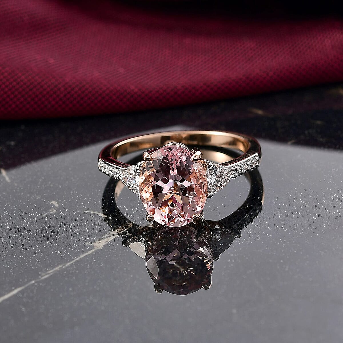 Epic Deal 10K Rose Gold AAA Pink Morganite, Luxuriant Lab Grown Diamond (E-F, VS) (0.35 cts) Crown Jewel Ring (Size 10.0) 3.70 ctw image number 1