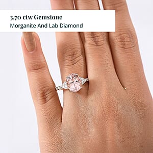Epic Deal 10K Rose Gold AAA Pink Morganite, Luxuriant Lab Grown Diamond (E-F, VS) (0.35 cts) Crown Jewel Ring (Size 10.5) 3.70 ctw