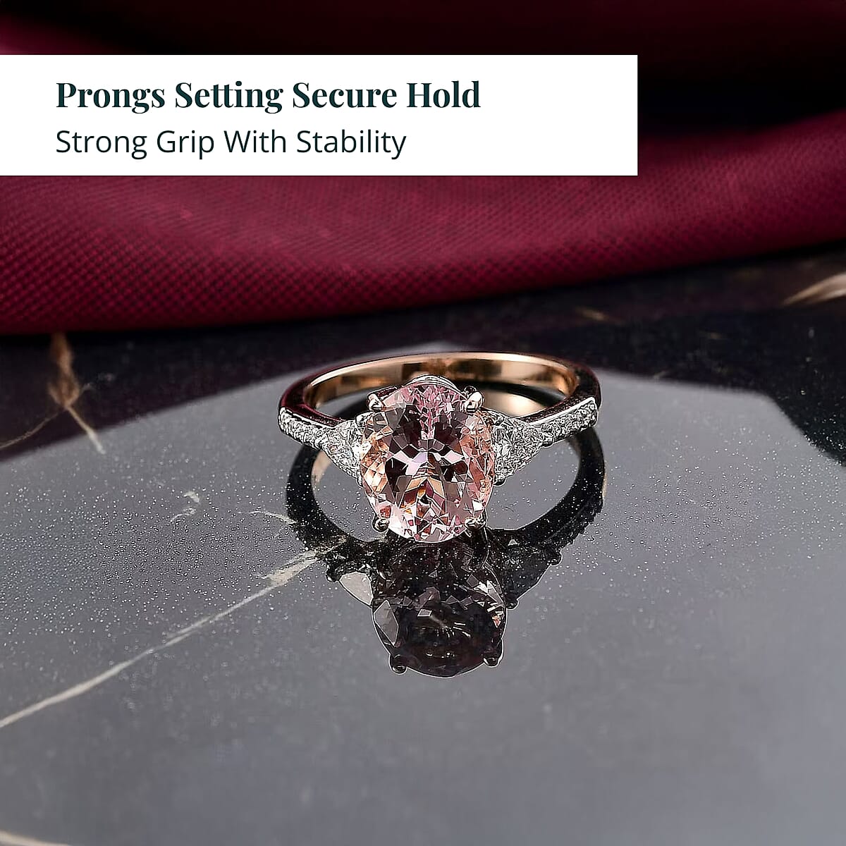 Epic Deal 10K Rose Gold AAA Pink Morganite, Luxuriant Lab Grown Diamond (E-F, VS) (0.35 cts) Crown Jewel Ring (Size 11.0) 3.70 ctw image number 3