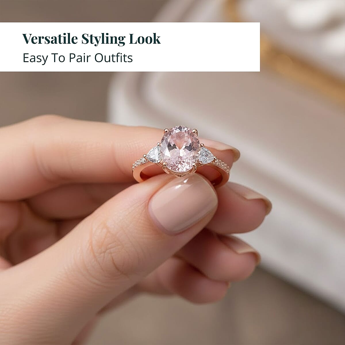 Epic Deal 10K Rose Gold AAA Pink Morganite, Luxuriant Lab Grown Diamond (E-F, VS) (0.35 cts) Crown Jewel Ring (Size 11.0) 3.70 ctw image number 4