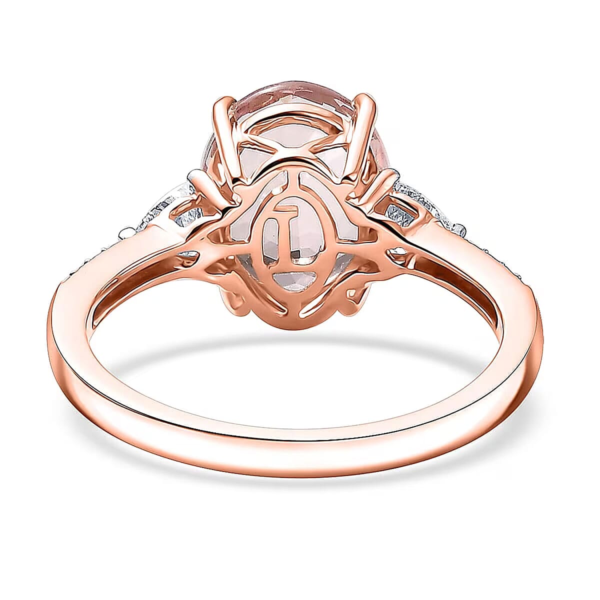 Epic Deal 10K Rose Gold AAA Pink Morganite, Luxuriant Lab Grown Diamond (E-F, VS) (0.35 cts) Crown Jewel Ring (Size 11.0) 3.70 ctw image number 6