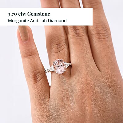 Epic Deal 10K Rose Gold AAA Pink Morganite, Luxuriant Lab Grown Diamond (E-F, VS) (0.35 cts) Crown Jewel Ring (Size 12.0) 3.70 ctw