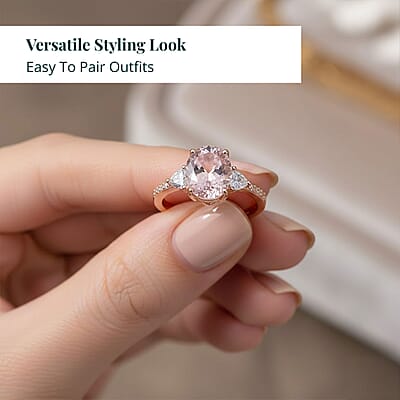 Epic Deal 10K Rose Gold AAA Pink Morganite, Luxuriant Lab Grown Diamond (E-F, VS) (0.35 cts) Crown Jewel Ring (Size 12.0) 3.70 ctw