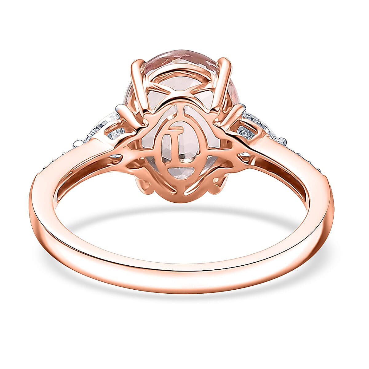 AAA Pink Morganite and E-F VS Luxuriant Lab Grown Diamond 4.10 ctw Crown Jewel Ring in 10K Rose Gold (Size 6.0) image number 4