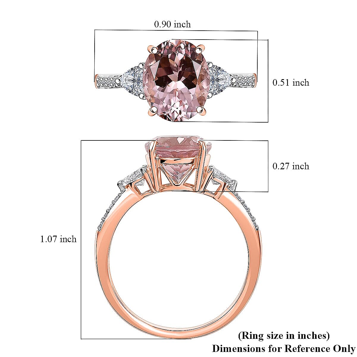 AAA Pink Morganite and E-F VS Luxuriant Lab Grown Diamond 4.10 ctw Crown Jewel Ring in 10K Rose Gold (Size 6.0) image number 5
