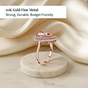 Epic Deal 10K Rose Gold AAA Pink Morganite, Luxuriant Lab Grown Diamond (E-F, VS) (0.35 cts) Crown Jewel Ring (Size 6.5) 3.70 ctw