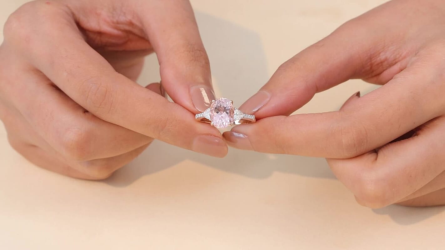 10K Rose Gold AAA Pink Morganite, Luxuriant Lab Grown Diamond (E-F, VS) (0.35 cts) Ring (Size 10.0) 4.10 ctw