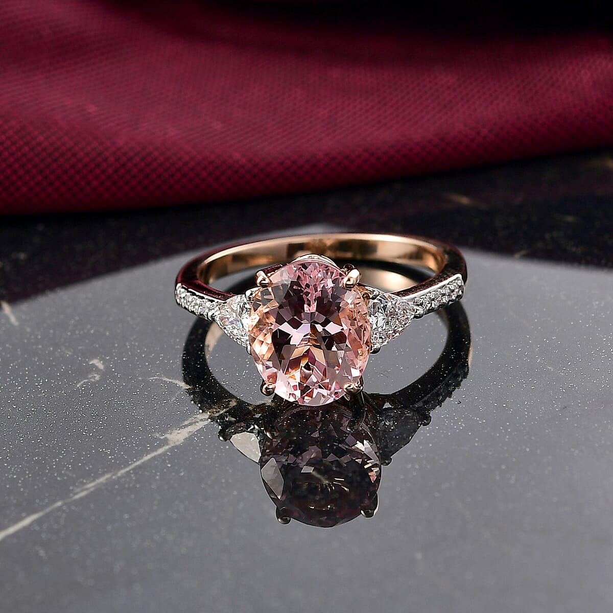 AAA Pink Morganite and E-F VS Luxuriant Lab Grown Diamond 4.10 ctw Crown Jewel Ring in 10K Rose Gold (Size 7.0) image number 1