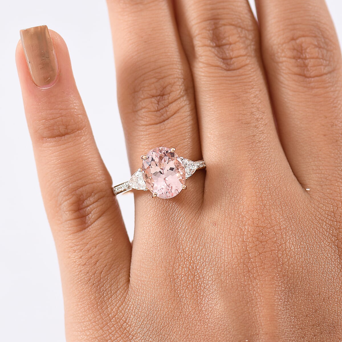 AAA Pink Morganite and E-F VS Luxuriant Lab Grown Diamond 4.10 ctw Crown Jewel Ring in 10K Rose Gold (Size 7.0) image number 2